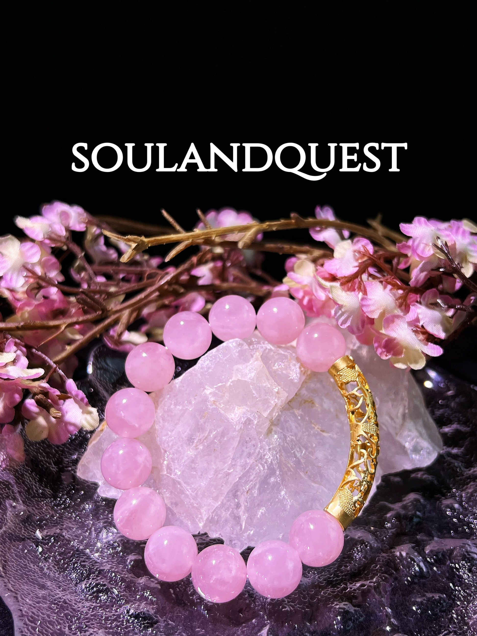 Rose Quartz Bracelet with Golden Bend, Emotional Healing & Chakra Balance - Souland Quest