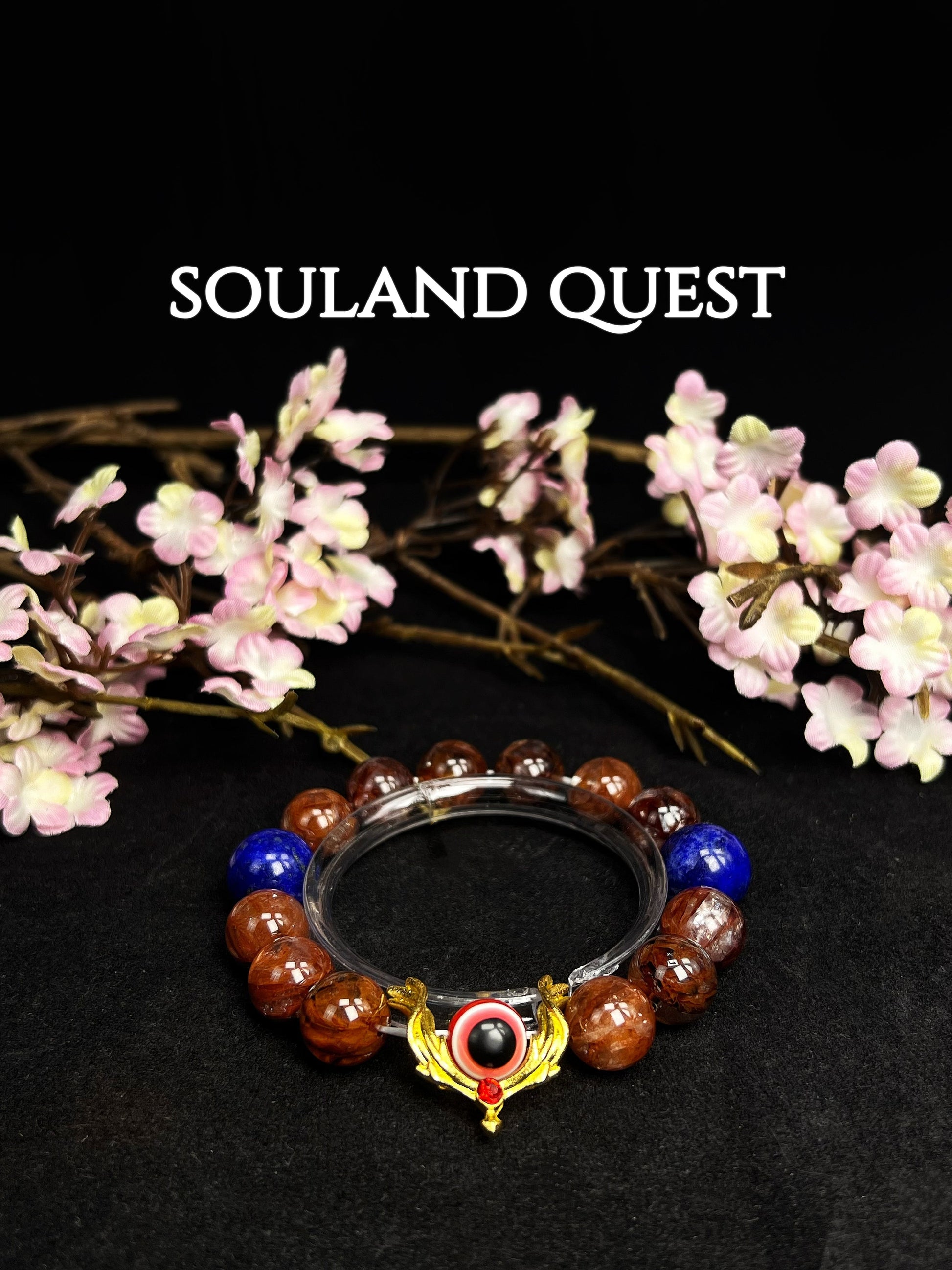 🌟 Seraphic Eye Bracelet – Red Flower Quartz, Lapis Lazuli & Golden Wing for Divine Protection 👁✨🪽 - Souland Quest