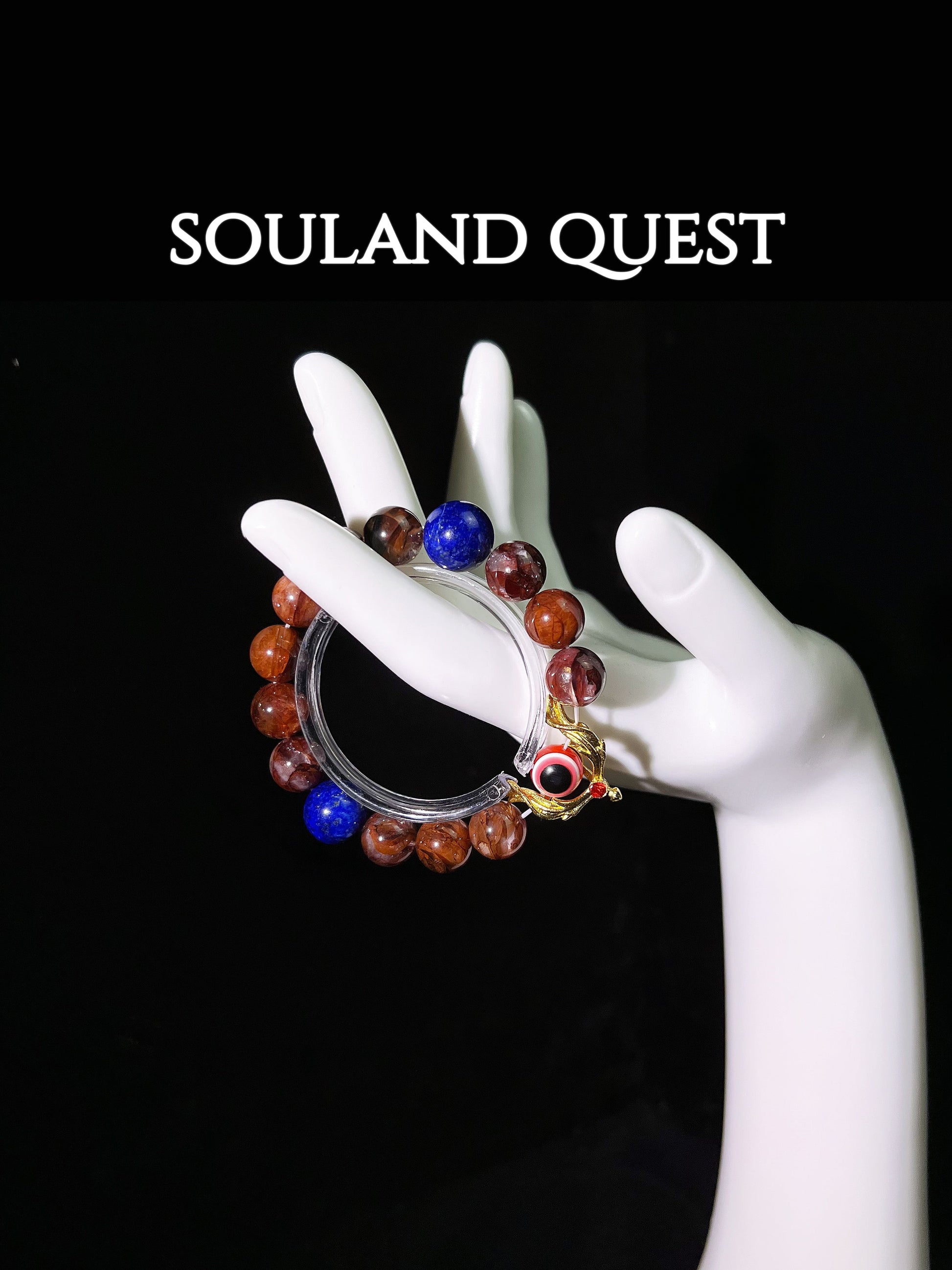🌟 Seraphic Eye Bracelet – Red Flower Quartz, Lapis Lazuli & Golden Wing for Divine Protection 👁✨🪽 - Souland Quest