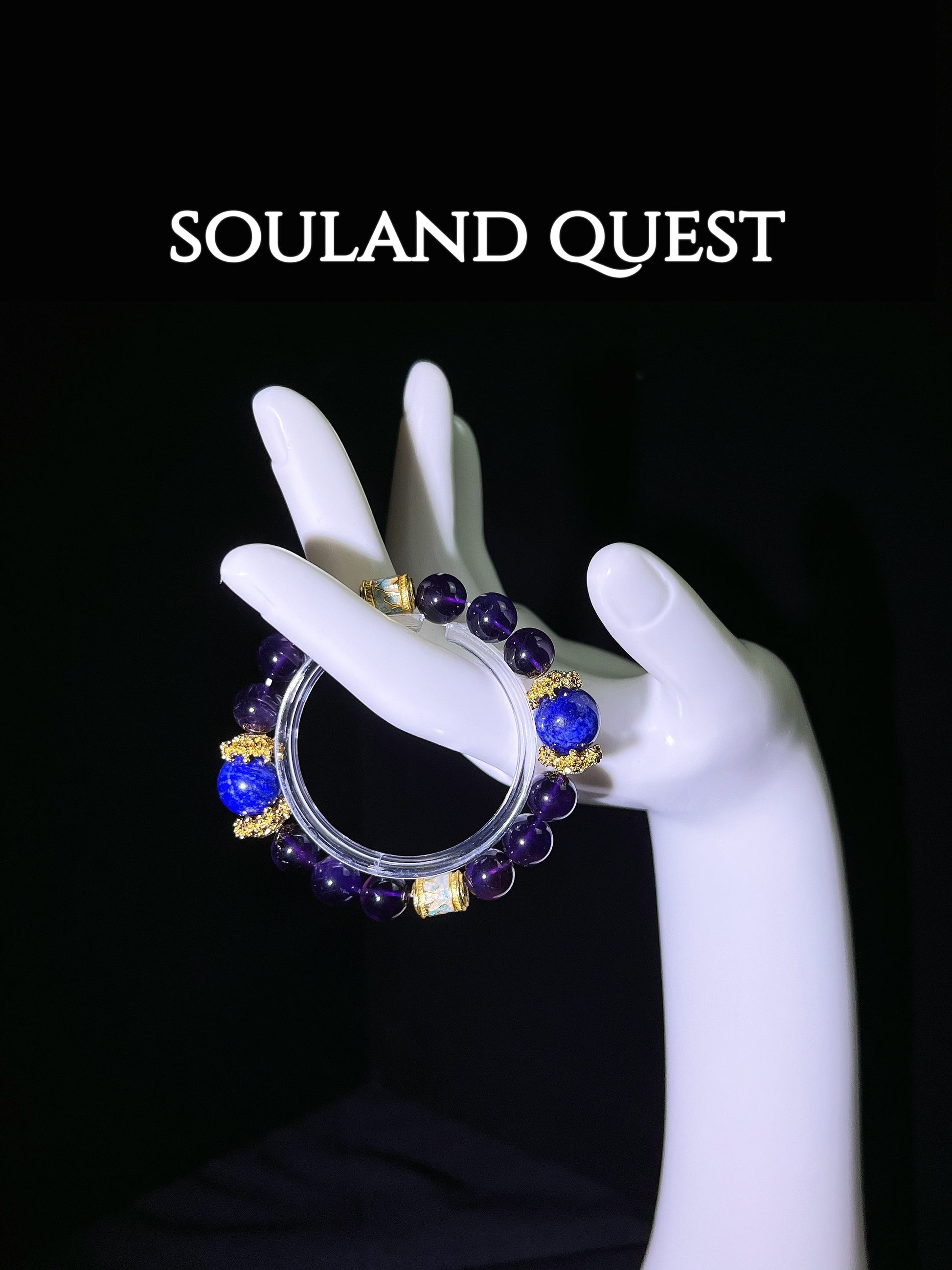 Serenity Beacon Bracelet – Amethyst, Lapis Lazuli & Gold with Blue Enamel for Peace & Clarity - Souland Quest