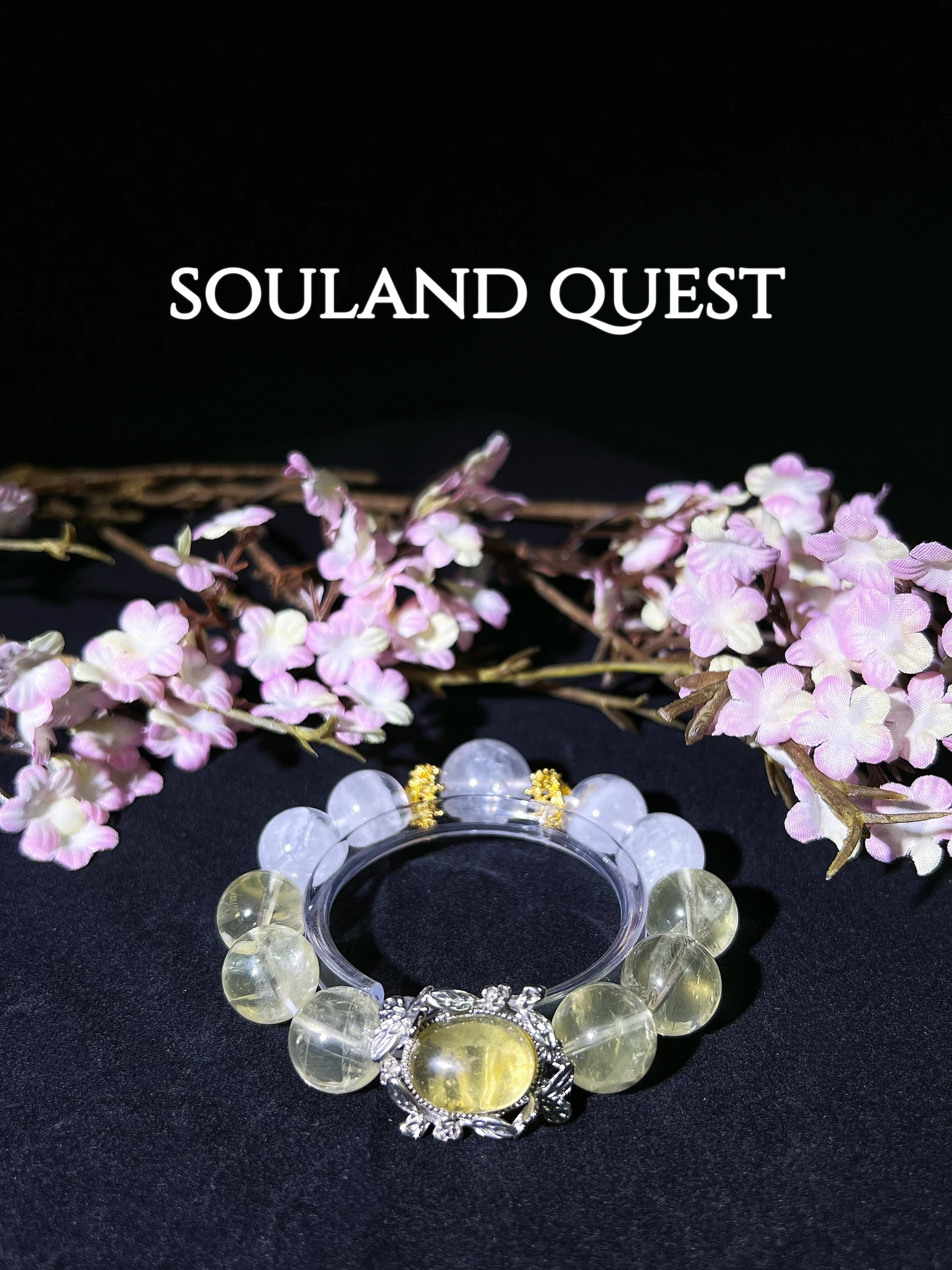 Solar Glow Bracelet – Lemon Quartz, White Phantom & Yellow Tourmaline with Silver Lace and Gold Touches - Souland Quest