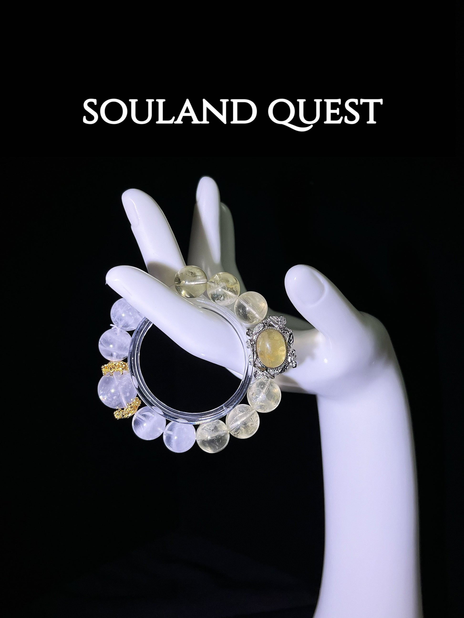 Solar Glow Bracelet – Lemon Quartz, White Phantom & Yellow Tourmaline with Silver Lace and Gold Touches - Souland Quest