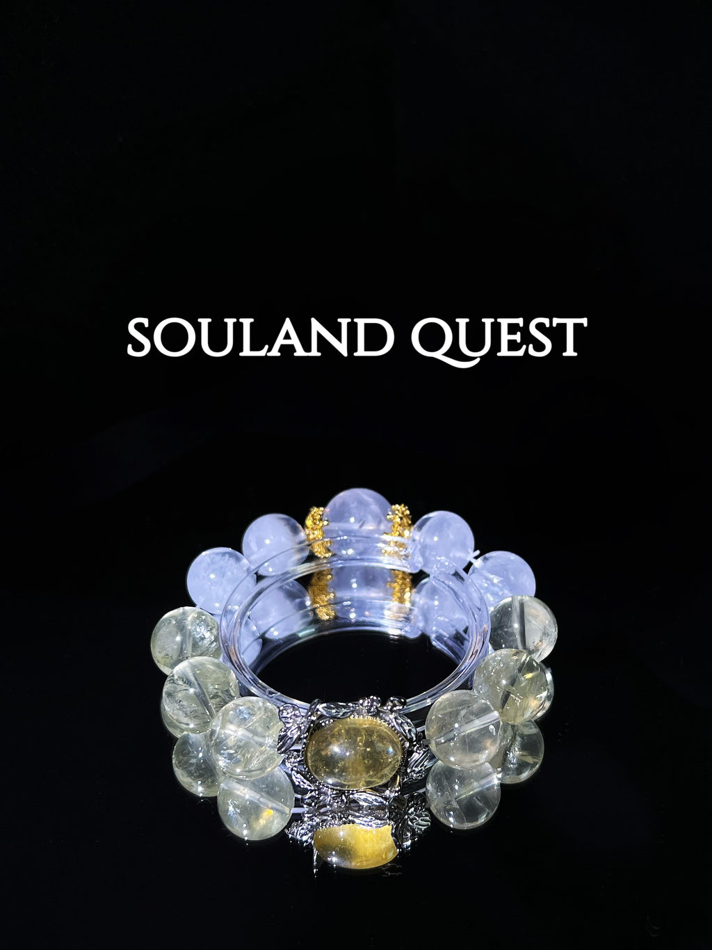 Solar Glow Bracelet – Lemon Quartz, White Phantom & Yellow Tourmaline with Silver Lace and Gold Touches - Souland Quest