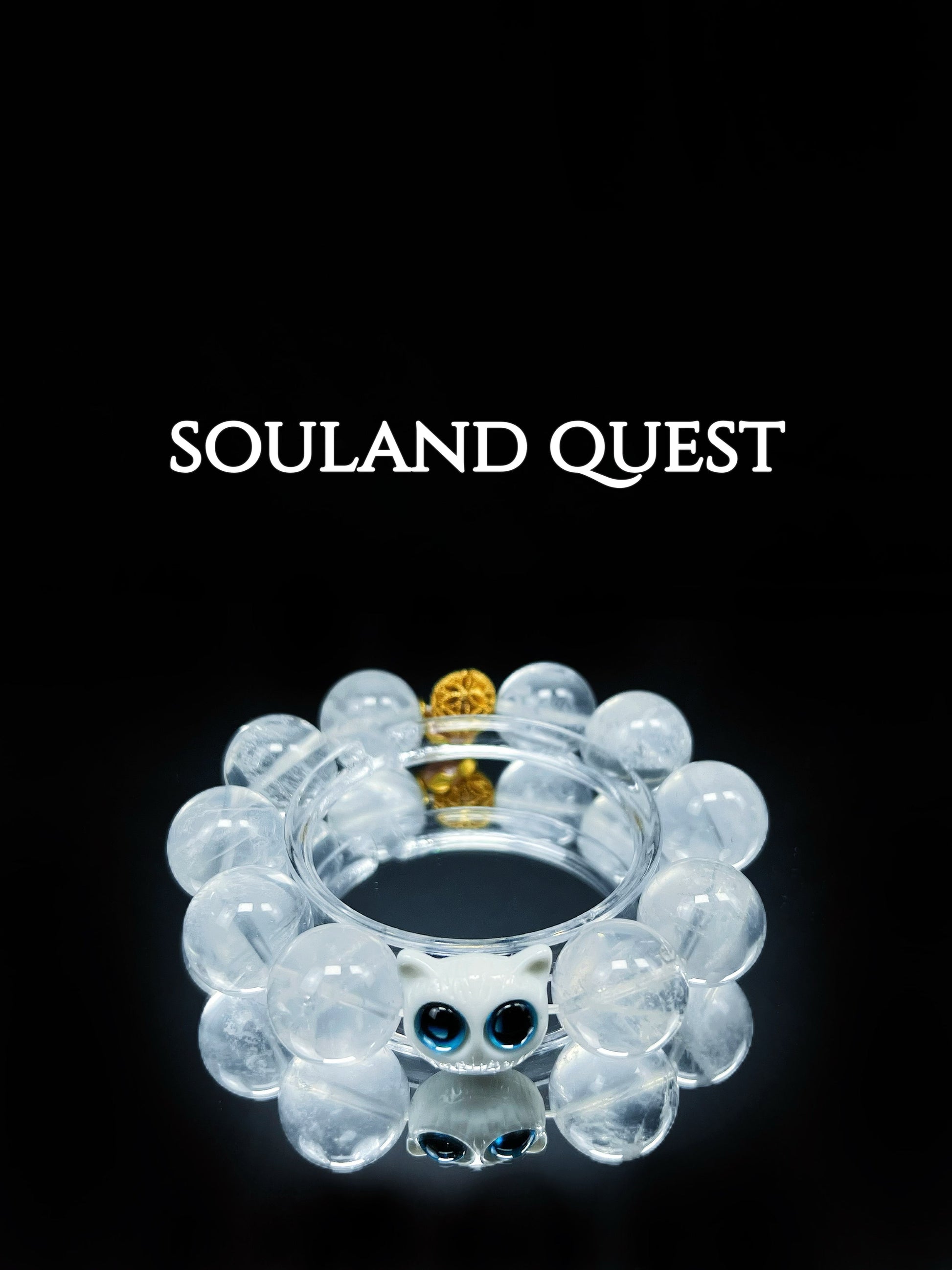 Starlit Companion Bracelet – White Phantom Quartz, Cat Charm & Golden Circle for Balance & Warmth - Souland Quest