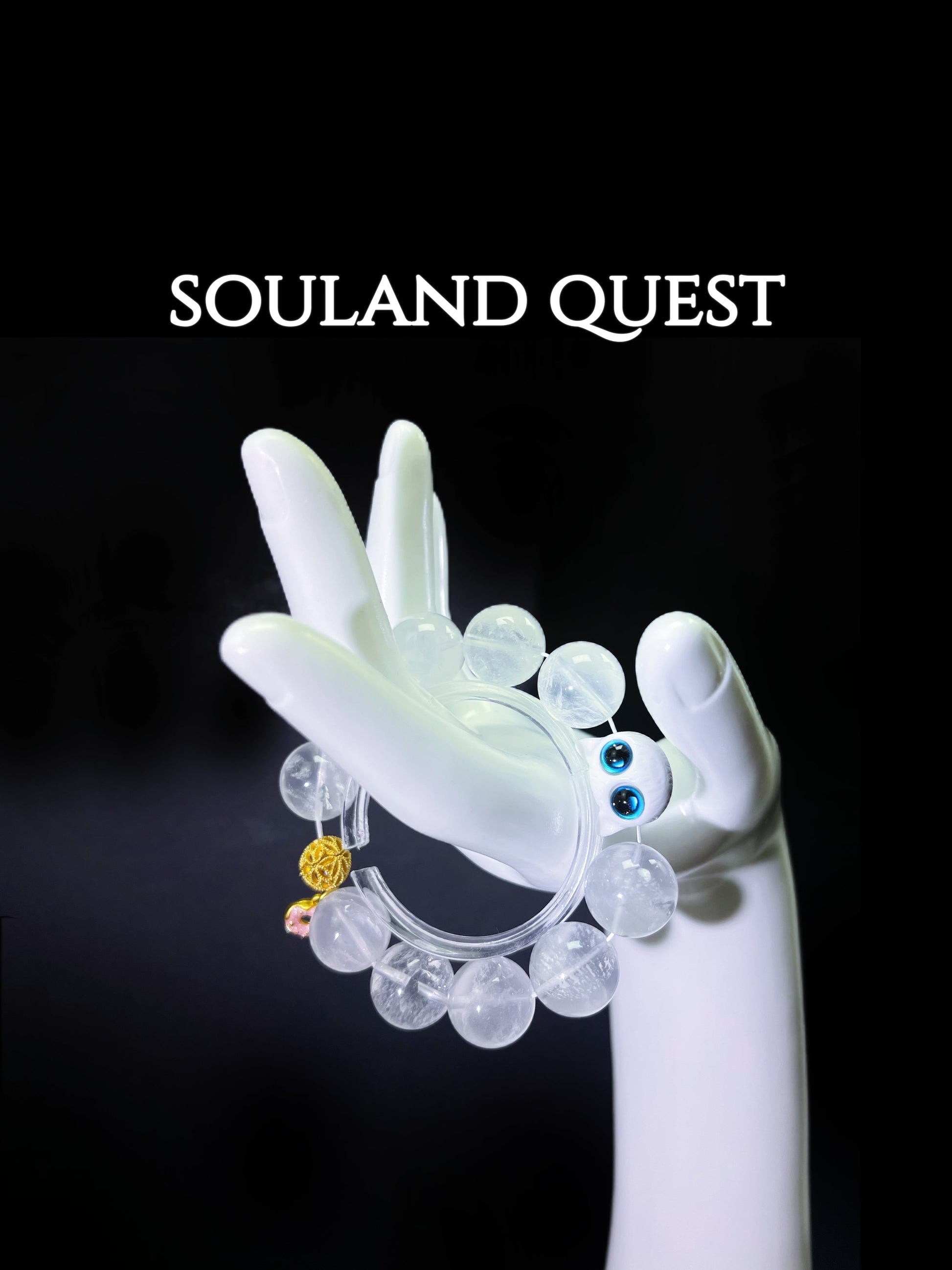 Starlit Companion Bracelet – White Phantom Quartz, Cat Charm & Golden Circle for Balance & Warmth - Souland Quest