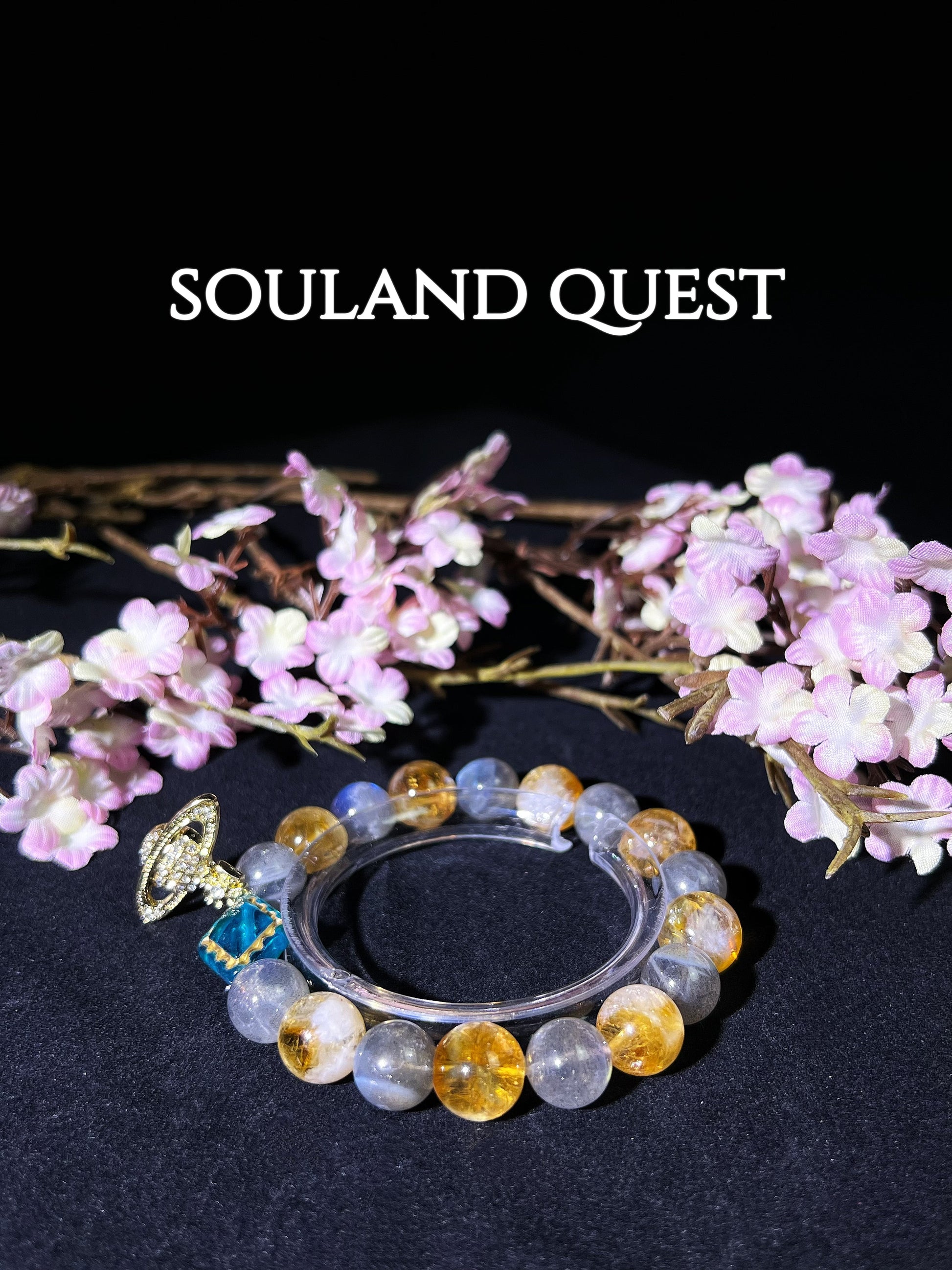 Stellar Glow Bracelet – Gray Moonstone, Citrine & Saturn Pendant with Czech Beads - Souland Quest