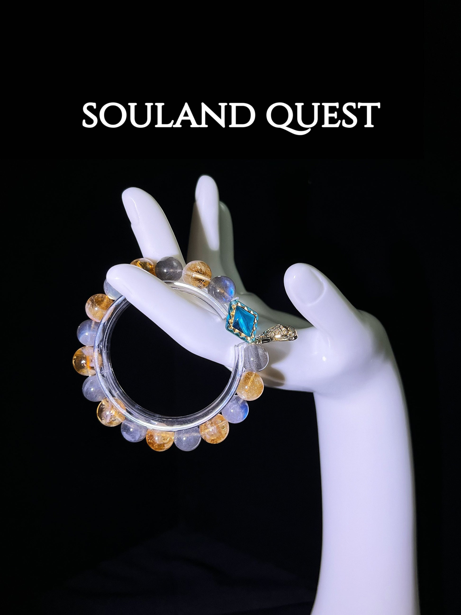 Stellar Glow Bracelet – Gray Moonstone, Citrine & Saturn Pendant with Czech Beads - Souland Quest