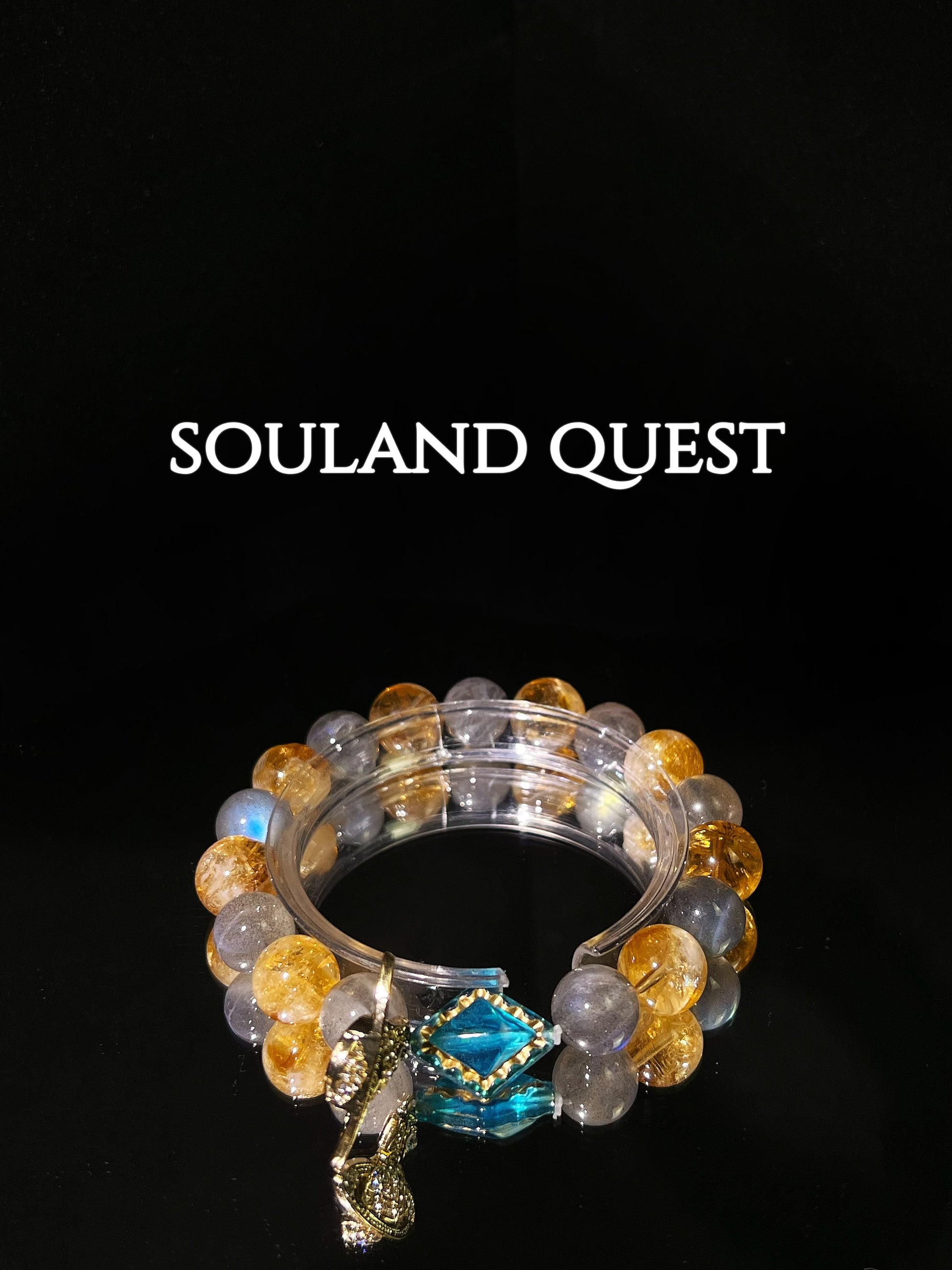 Stellar Glow Bracelet – Gray Moonstone, Citrine & Saturn Pendant with Czech Beads - Souland Quest