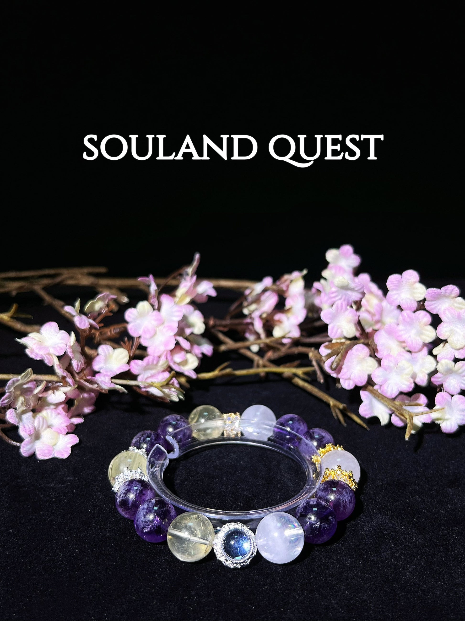 Twilight Harmony Bracelet – Purple Rutilated Quartz, Black Rutilated Quartz & Abalone Shell with Silver Accents for Balance & Serenity 🌆✨ - Souland Quest