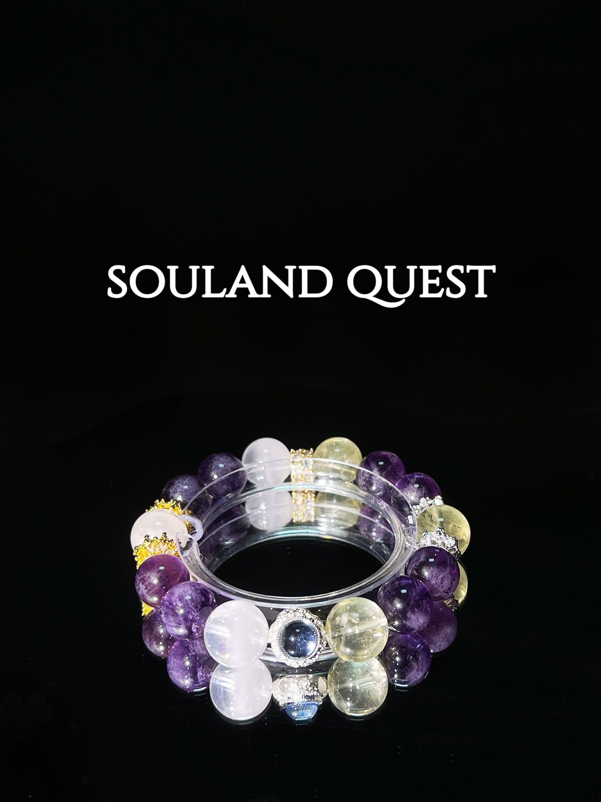 Twilight Harmony Bracelet – Purple Rutilated Quartz, Black Rutilated Quartz & Abalone Shell with Silver Accents for Balance & Serenity 🌆✨ - Souland Quest