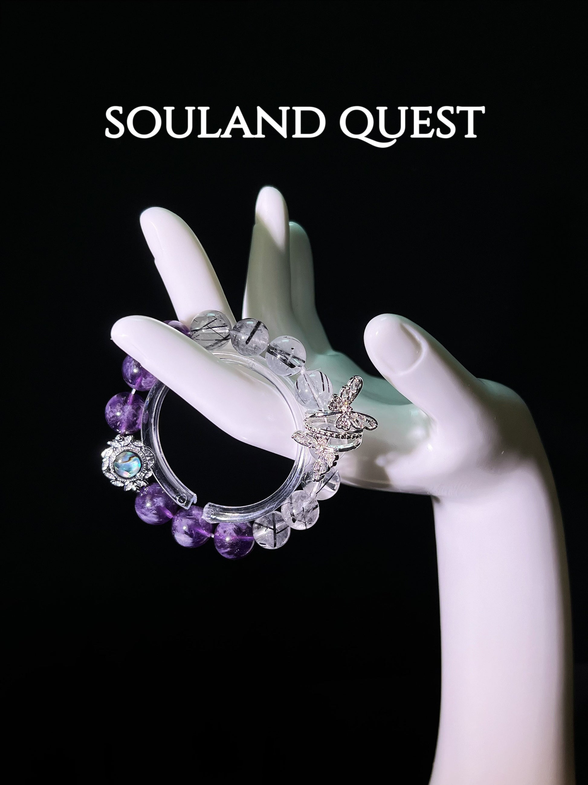 Twilight Harmony Bracelet – Purple Rutilated Quartz, Black Rutilated Quartz & Abalone Shell with Silver Accents for Balance & Serenity 🌆✨ - Souland Quest