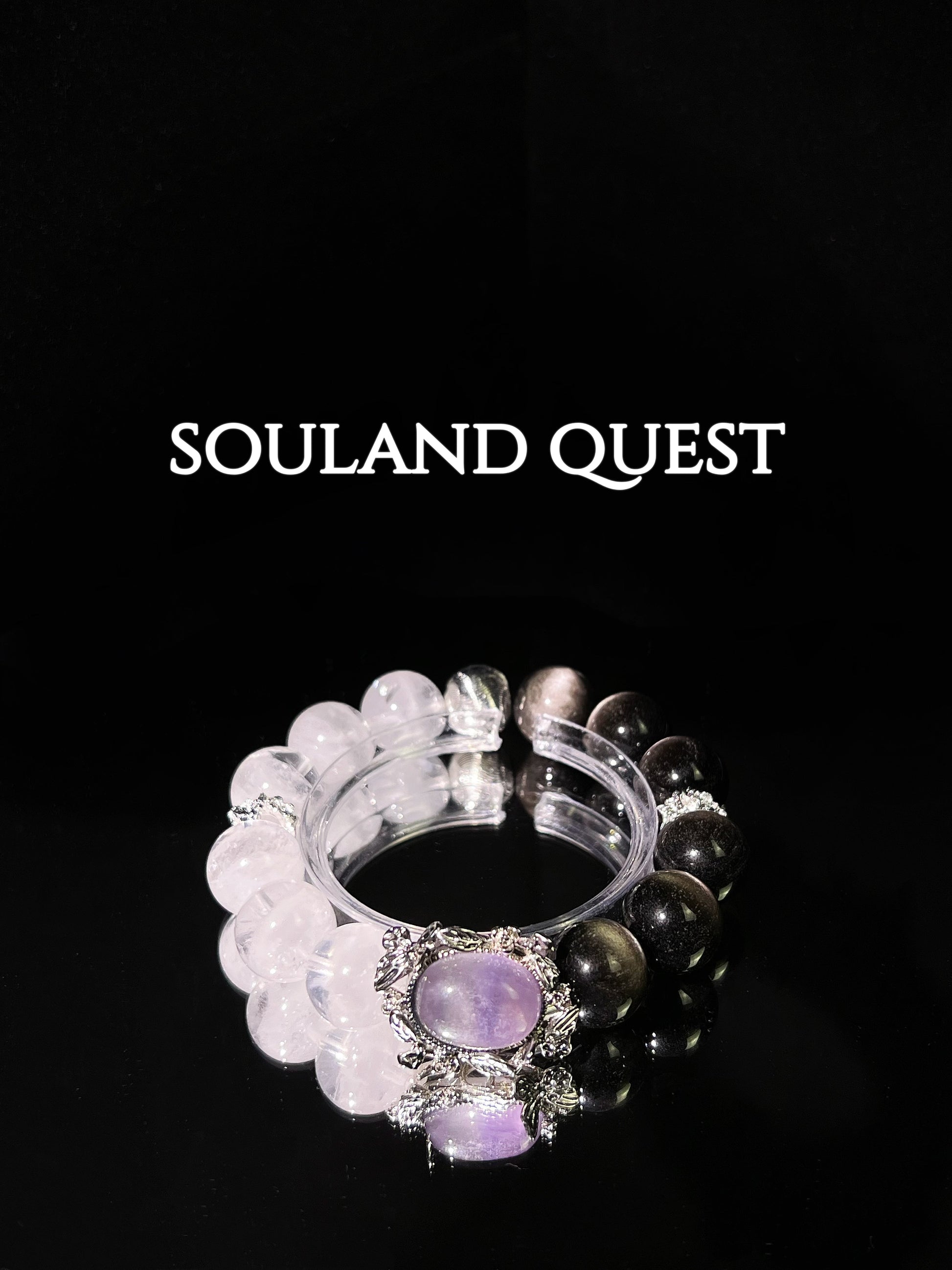 Twilight Radiance Bracelet – Silver Obsidian, White Phantom & Purple Tourmaline with Silver Wreath - Souland Quest