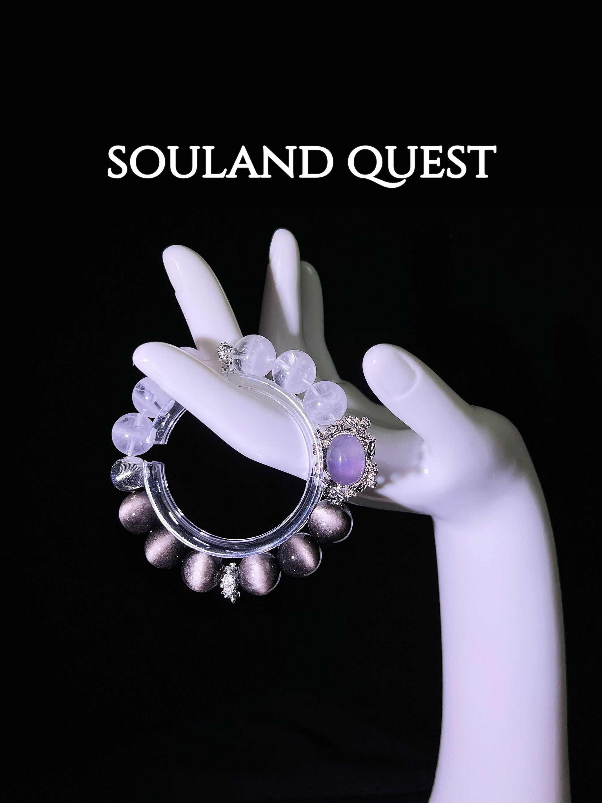 Twilight Radiance Bracelet – Silver Obsidian, White Phantom & Purple Tourmaline with Silver Wreath - Souland Quest