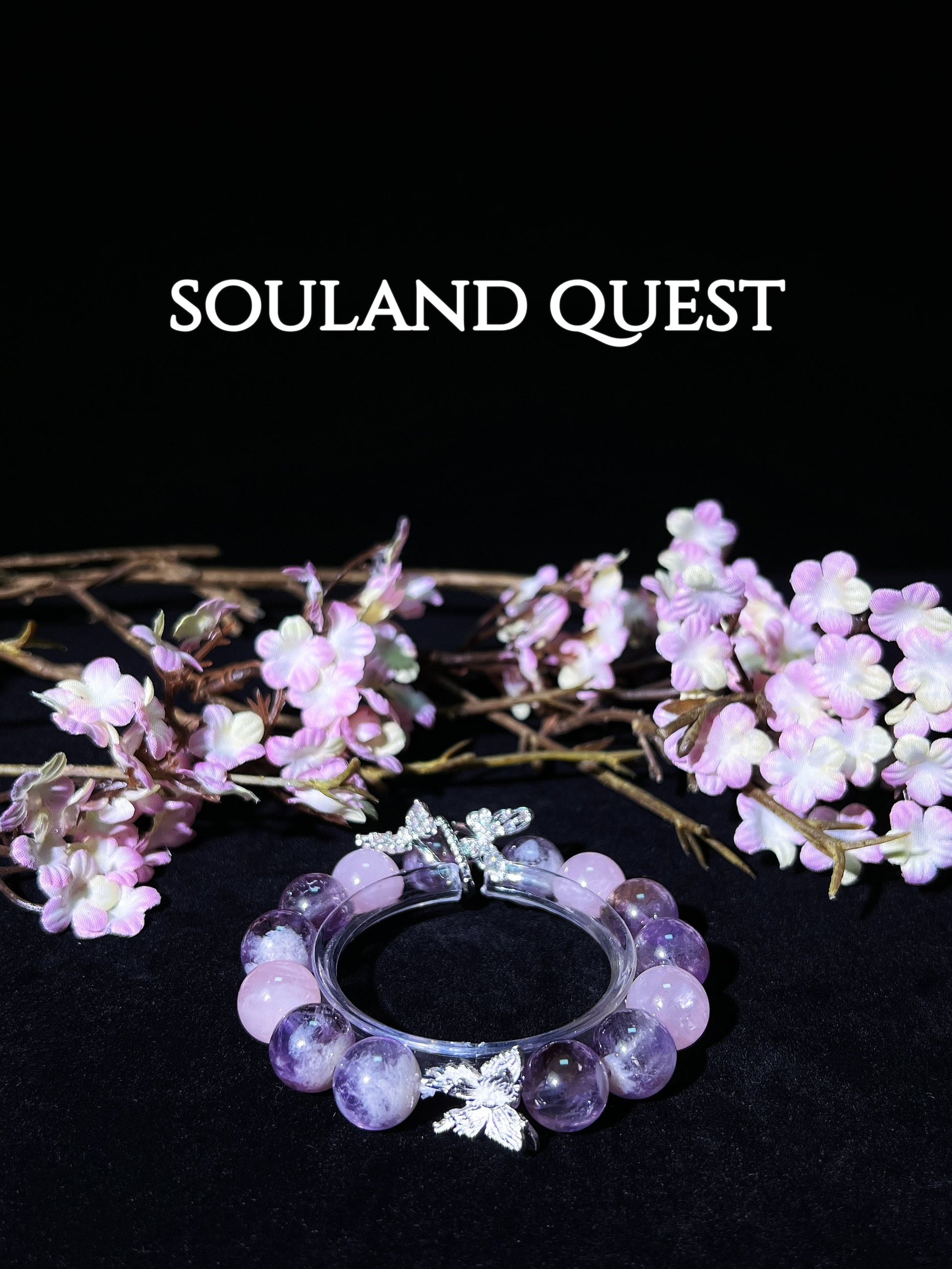 Whispering Wings Bracelet – Rose Quartz, Purple Rutilated Quartz & Silver Butterfly Details for Healing & Self - Discovery 🌷🦋 - Souland Quest