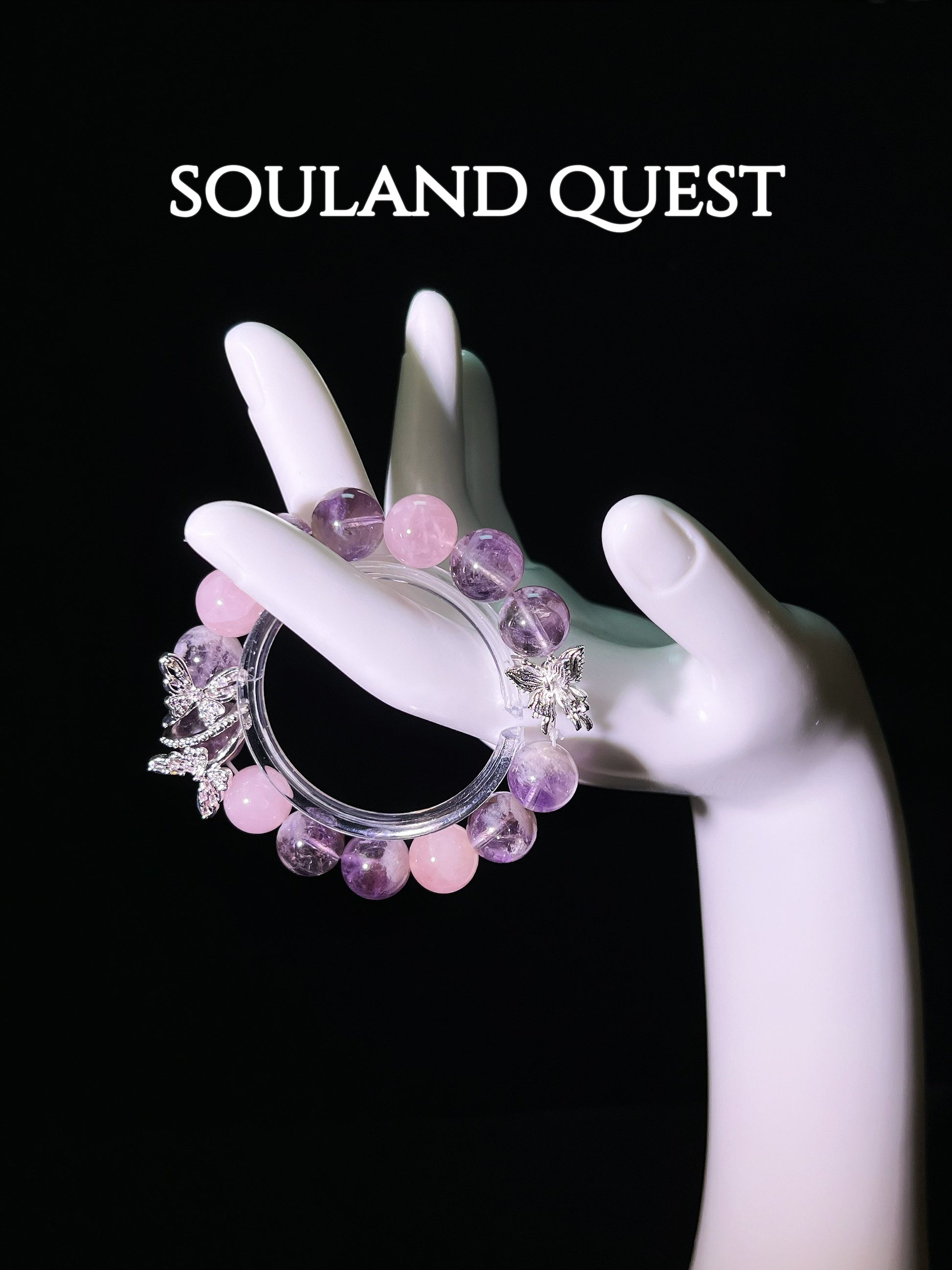 Whispering Wings Bracelet – Rose Quartz, Purple Rutilated Quartz & Silver Butterfly Details for Healing & Self - Discovery 🌷🦋 - Souland Quest