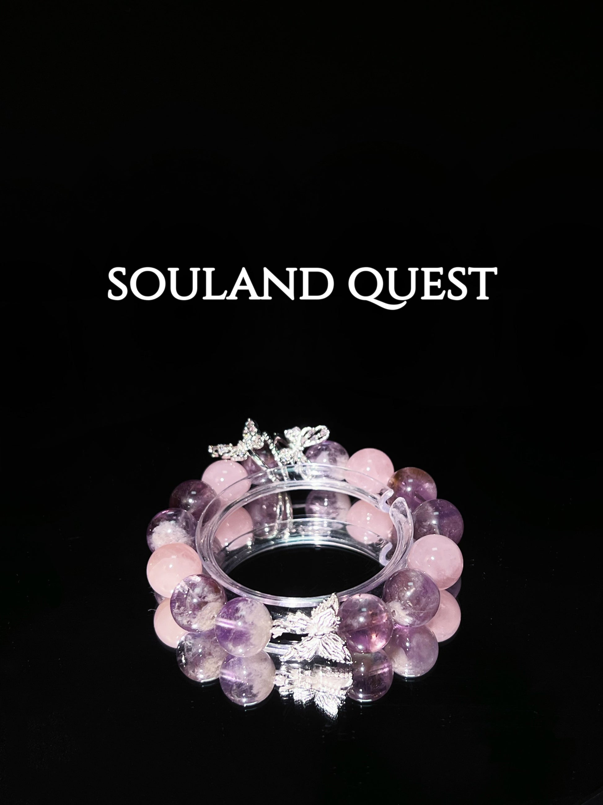 Whispering Wings Bracelet – Rose Quartz, Purple Rutilated Quartz & Silver Butterfly Details for Healing & Self - Discovery 🌷🦋 - Souland Quest
